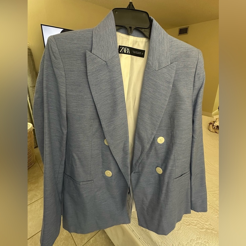Zara Light Blue Double-Breasted Blazer